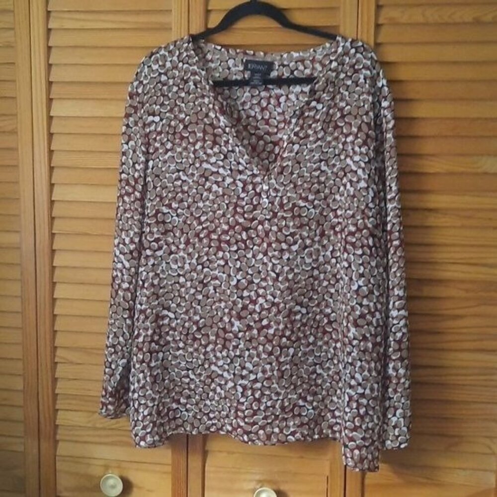 Lane Bryant  VNeck Red Brown Black White Side Slit Tunic Blouse  Size 18/20